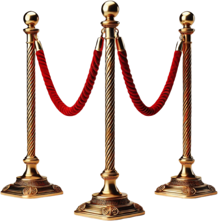 Gold stanchions with a red velvet rope